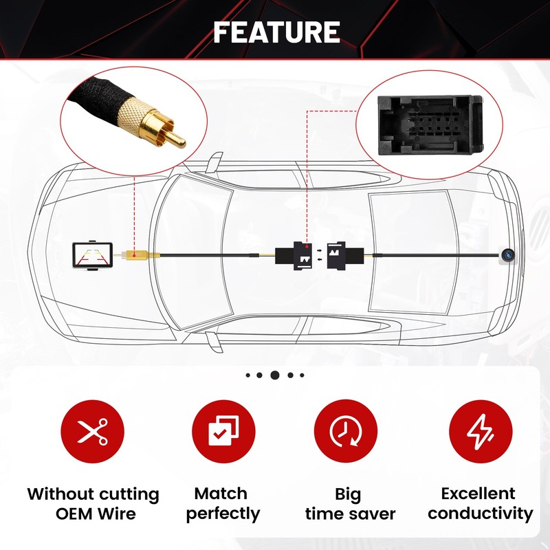 RED WOLF Rearview Camera Harness W/RCA Plug Replace HC3Z-19A387-B, HU5Z-19A387-A