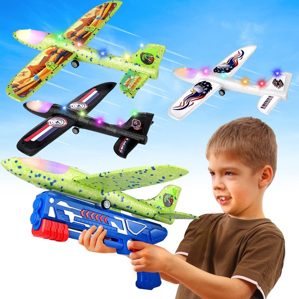 3 Pack Airplane Launcher Toy, Foam Airplane Toy for 4