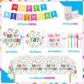 Happy Birthday Decorations, 156pcs Birthday Party Decorations with Rainbow Birthday Party Supplies Set Bundle with Birthday Plates and Napkins, Banner, Cups, Balloons Boys/Girls(Serves 24)