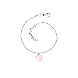 Engelsrufer ERB-HEART-RQ Women's Bracelet with Heart Pendant in Sterling Silver and Rose Quartz in Silver-Rose Length 17 + 3 cm, Silver, rose quartz