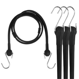 Joneaz Adjustable Silicone Rubber Bungee Cords with Hooks 48 inch, Heavy Duty 4 Piece Set Package, Flexible and Stretchy