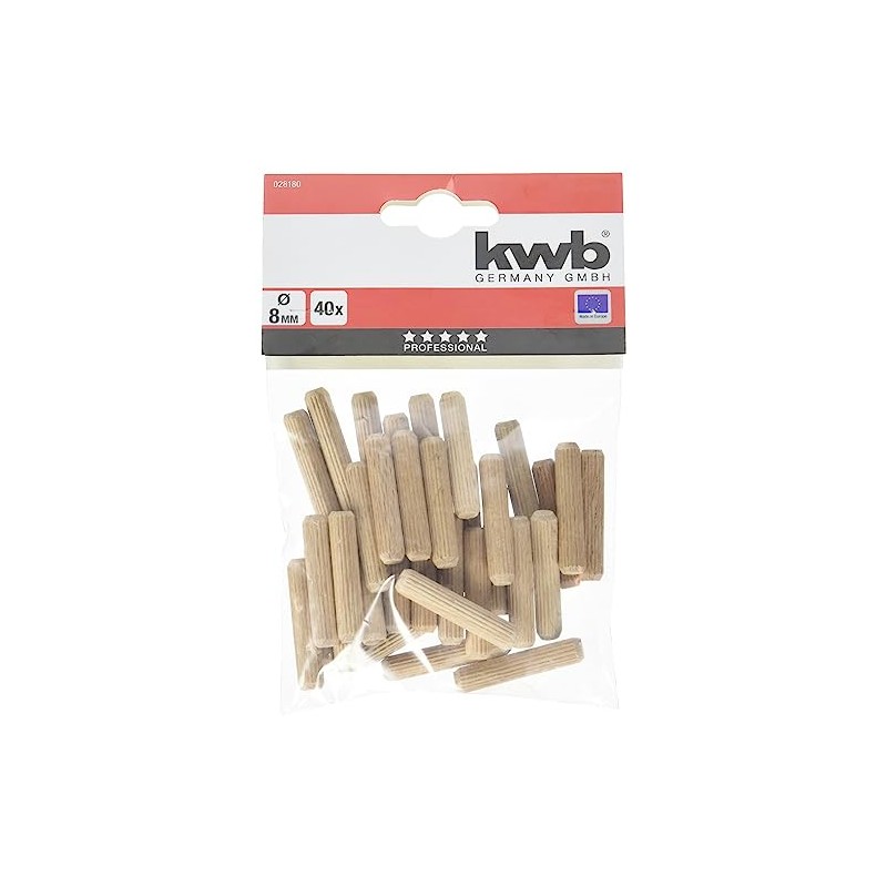 kwb 028180 Wooden Dowels 8 x 40 mm Pack of