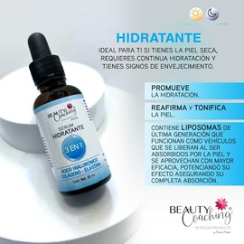 SERUM HIDRATANTE - 3 en 1 - Ácido Hialurónico, Colágeno, elastina con Liposomas y Extractos Naturales 30 ml.