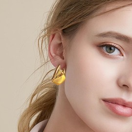 TRWWELL Chunky Fin Earrings Dupes for Women Trendy Geometric Gold Plated Earrings