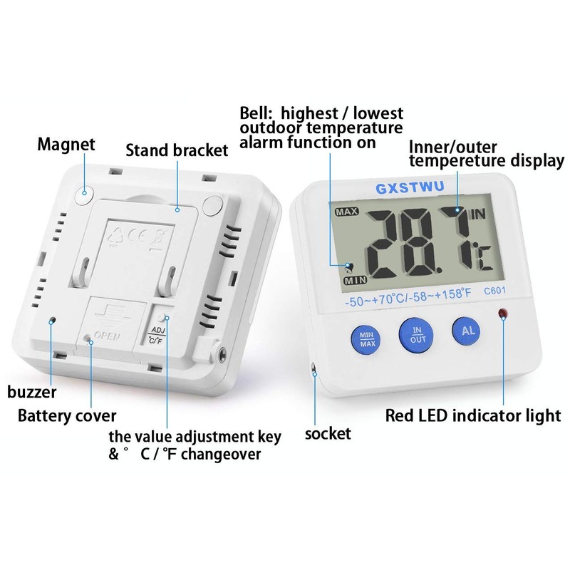 Fridge Freezer Thermometer Max/Min Memory GXSTWU High & Low Temperature