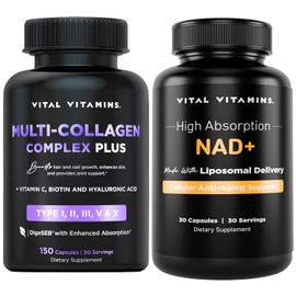 Vital Vitamins Complejo de colágeno múltiple Plus + suplemento NAD+