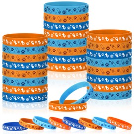 Landical 24 Pcs Blue Dog Party Favor Blue Navy Brown Tan Orange Paw Patterns Silicone Bracelets Dog Birthday Decorations for Wedding Bridal Party Decorations Supplies