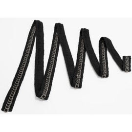 AERZETIX - C60659 - Border ribbon 2 m x 20 mm made of textile with metal motif - posament clothing haberdashery hobby decoration sewing - colour black and silver