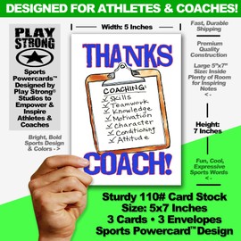 Play Strong 3-Pack Best BASEBALL Coach Clipboard (5x7 Inch) Thanks Coach Cards Sports Greeting Cards Awesome for Baseball Team Banquets, Parties and Thank You Coach Gifts