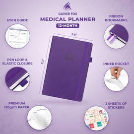Clever Fox Compact A5 Medical Planner 12-Month – Medical Notebook, Health Diary, Wellness Journal & Logbook to Track Health – Self-Care Medical Journal – 12 Months, Undated (Purple)