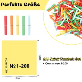 Pack of 200 Tombola Set Winning Tickets 1-200 Loose Hits Tombola Loose Rivets and Win Rollless Colourful Mixed Winless Numbered for Club Festival Party and Leisure Annual Tombola