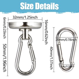 MIN CI Strong Magnetic Hooks, 66lbs（30kg） Neodymium Magnets Hooks Heavy Duty 32mm, Magnetic Hooks for Cruise Cabins, Extra Strong Magnets Rare Earth Magnets Magnetic Holder 5Pack