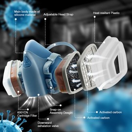 Half Face Respirator Mask Set, Reusable, for Sanding, Cutting, Painting, Woodworking, Polishing, Welding, Spraying