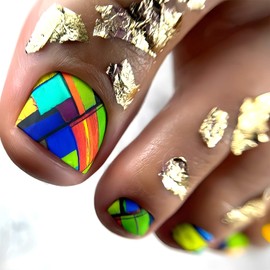 Colorful Geometric Press on Toenails Short Square Toenails Matte Full Cover Toe Nails Reusable Acrylic Toe Nails for Women
