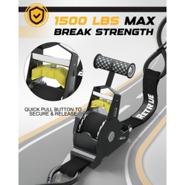 RETRUE Retractable Ratchet Straps (4-Pack) - 1 Inch x 10 Feet (1,200lb Break Strength) - Heavy Duty Auto Self Retracting Tie Down Straps for Truck, Cargo Trailer, Motorcycle, Rad & More - Black