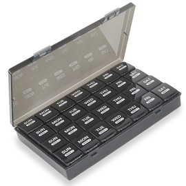 Surfand Monthly Pill Organizer, Once a Day, 4 Weeks a Month, 28 Days in a Large Pill Box, Portable for Travel, can Hold a Large Amount of Vitamins, Supplements, Fish Oil, and Medication (Black)