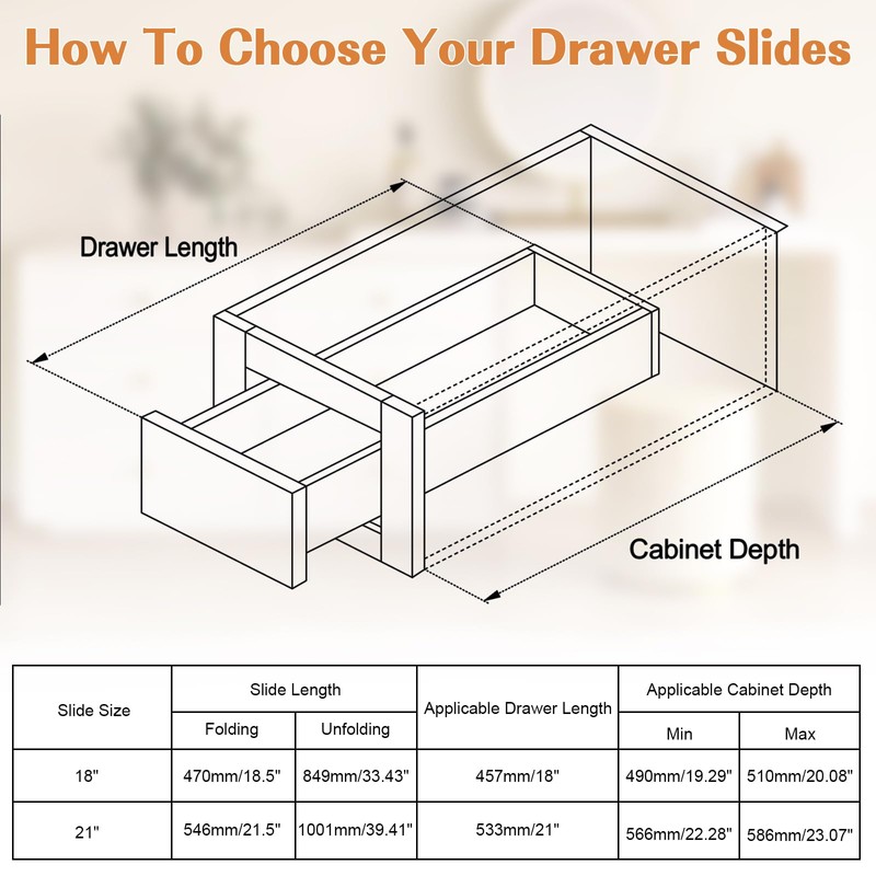 Probrico 1 Pair 18 Inch Undermount Drawer Slides, Concealed Drawer
