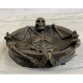 Art Deco Skeleton Skull Ashtray Bar Office Home Decor Bronze Sculpture Figurine By European Bronze Decorative Art Sale