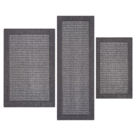 Unbranded Machine Washable Faux Sisal Gray Border Indoor Accent Rug Set, 3-Piece Set