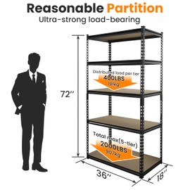 Smaafit 5 Tier Storage Shelving Metal Shelving, Heavy Duty, Shelving Unit, Garage and Warehouse Storage, Adjustable,Wall Storage Shelving, High Load Capacity, 36x18x72 inches, 420 lbs/Tier
