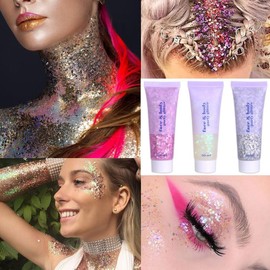 Gel De Purpurina, 3 Piezas De Maquillaje Holográfico con Purpurina Gruesa para Cuerpo, Cabello, Uñas, Sombra De Ojos, Lentejuelas Impermeables De Larga Duración, Purpurina Líquida