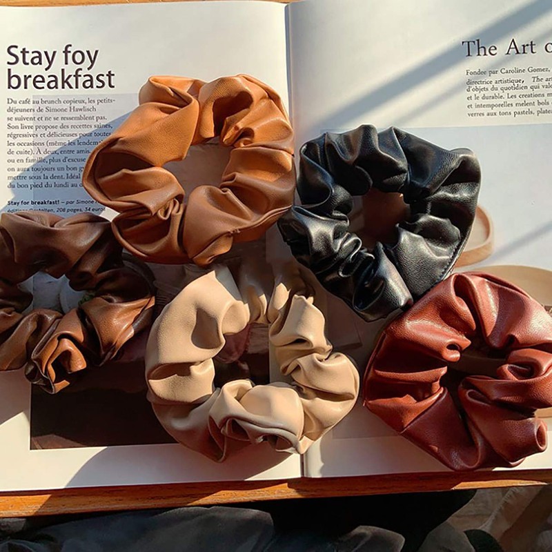 WHITE FANG ZA042 Scrunchie Hair Rubber PU Leather Synthetic Leather