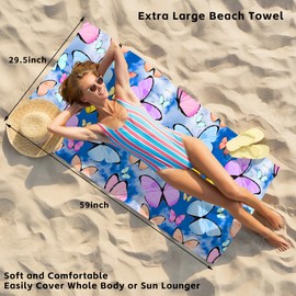 SAYOUZ Tropical Butterflies Beach Towel,Extra Large Microfiber Beach Towel,Lightweight Absorbent Quick Dry Sand Resistant Thin Swim Towel for Travel Seaside Camping,29.5” X 59”