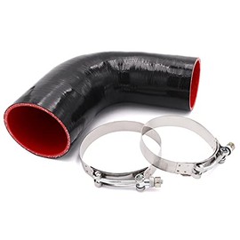 TuoLauthon TuoLauthon 4-Ply High Performance 90 Degree Elbow Reducer Coupler Silicone Hose ID 3 to 3-1/2 inch Leg Length 102mm Wall Thickness 5mm with 2 T-Bolt Clamps