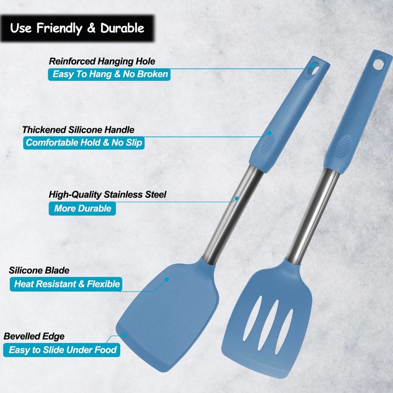 Silicone Spatula and Cooking Spoon,5 Pack Solid & Slotted Spoons
