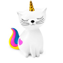 Mousehouse Gifts White Kittycorn with Multi-Coloured Tail and Pink Heart Money Box, Cute Piggy Bank for Girls or Boys (Dims: 11cm x 9cm x 17cm)