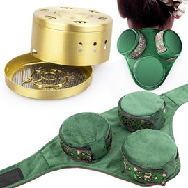 Velorique Smokeless Copper Moxa Box, Copper Tank Moxibustion Treatment Tool, Ai Jiu Bag with Box for Neck Shoulder Back for Remove Dampness, 艾灸包 艾灸盒