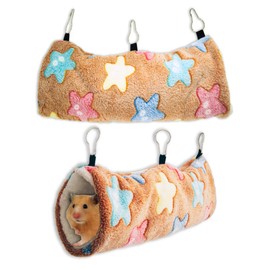 Ferret Hammock, Guinea Pig Guinea Pig Hideout Ferret Toy Tunnel Keep Warm Soft Hamster Toys Suspension Tunnels and Tubes, Soft Lined Rat Cage Accessories for Playing and Sleeping (Starfish Brown)