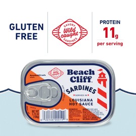 Beach Cliff Wild Caught Sardines in Louisiana Hot Sauce, 3.75 oz Can (Pack of 12) - 11gProtein per Serving - Gluten Free, Keto Friendly - Great for Pasta & Seafood Recipes