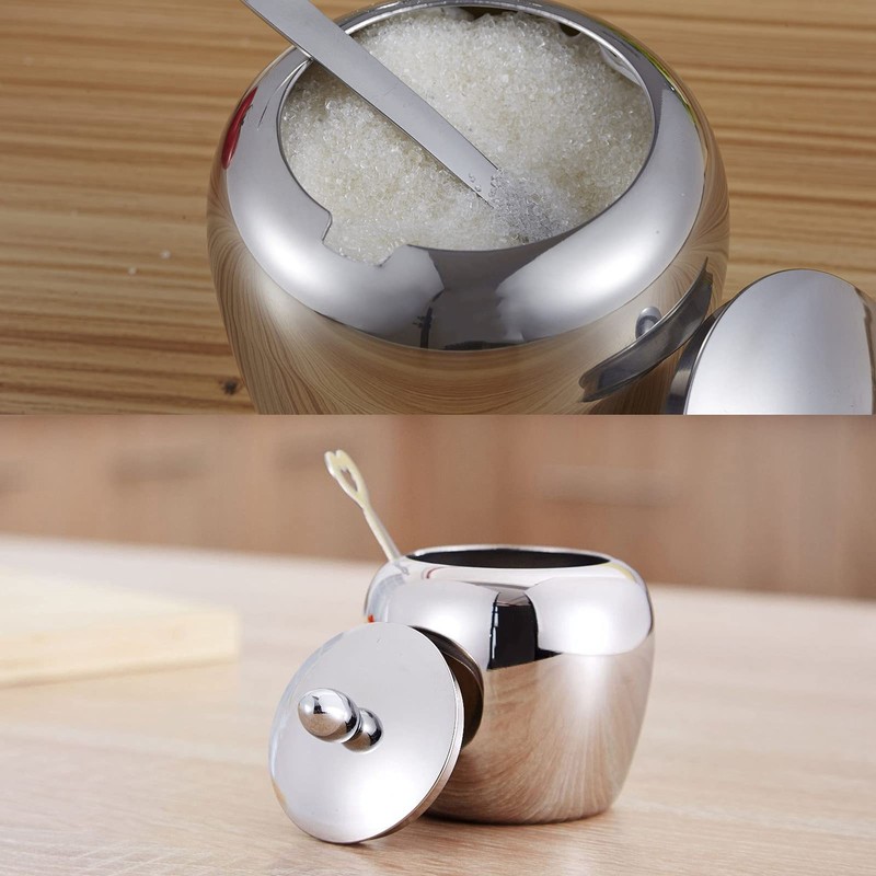 Sugar Bowl Stainless Steel Spice Pot with Lid and Spoon
