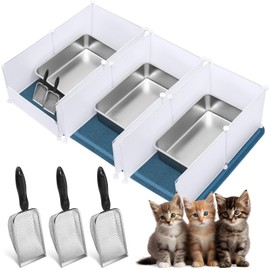 Tioncy 3 Sets Extra Large Stainless Steel Cat Litter Box 23.6 x 15.7 x 6 Inch Cats Litter Box Include Metal Cat Trash Pan Litter Mats Splash Guard High Sided Odor Control Litter Tray for Kitty Pets
