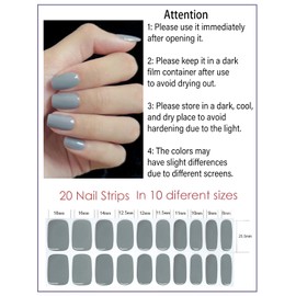 Semi Cured Gel Nail Strips | Gray 20pcs Gel Polish Nail Wraps | Gel Nail Stickers UV for Home Nails DIY
