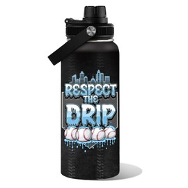 WWHSAI Baseball Drip Boys Home Plate Ice Cream Respect The Drip Water Bottle 32oz, Sport Travel Stainless Steel Tumbler With Lid Double Wall Vacuum Insulated Coffee Cup, Birthday Baseball Gift For Boy