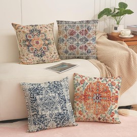 FLORICA Boho Throw Pillow Covers 18x18 inch Set of 4, Bohemian Carpet Pattern Soft Pillow Case Cushion Cover Pillowcase for Couch Sofa Bed Decorative
