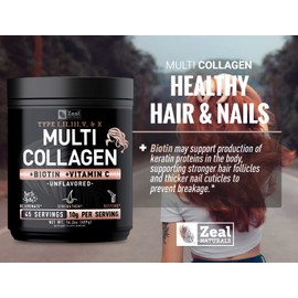 Premium Multi Collagen Peptides Protein Powder (1, 2, 3, 5 & 10) with Vitamin C, Biotin, Hyaluronic Acid, for Hair Skin and Nails - Marine, Bovine, Chicken & Eggshell (Unflavored, 45 Servings)