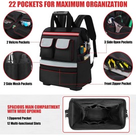Construction Backpack Heavy Duty with Hard Bottom, Tool Backpack for Men, Waterproof Electrician Bag with 22 Pockets for HVAC, Mechanics, and Jobsite