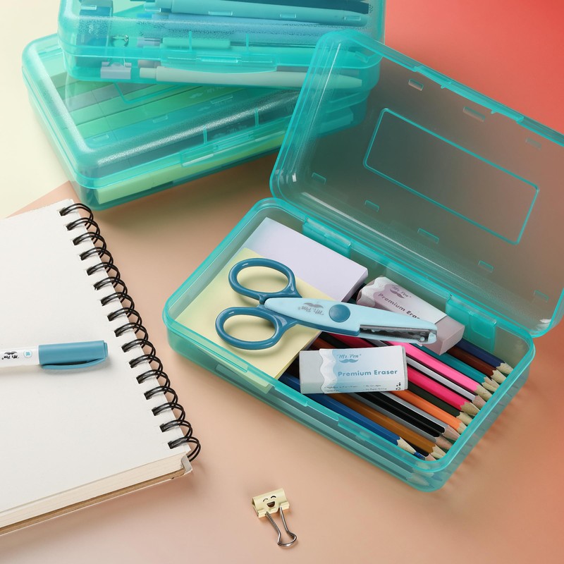 Mr. Pen- Clear Pencil Boxes, 6 Pack, Light Aqua Color,