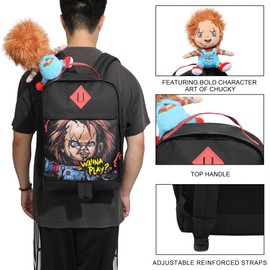 Chucky 17.5" Black adult Backpack With Plush Character Charm
