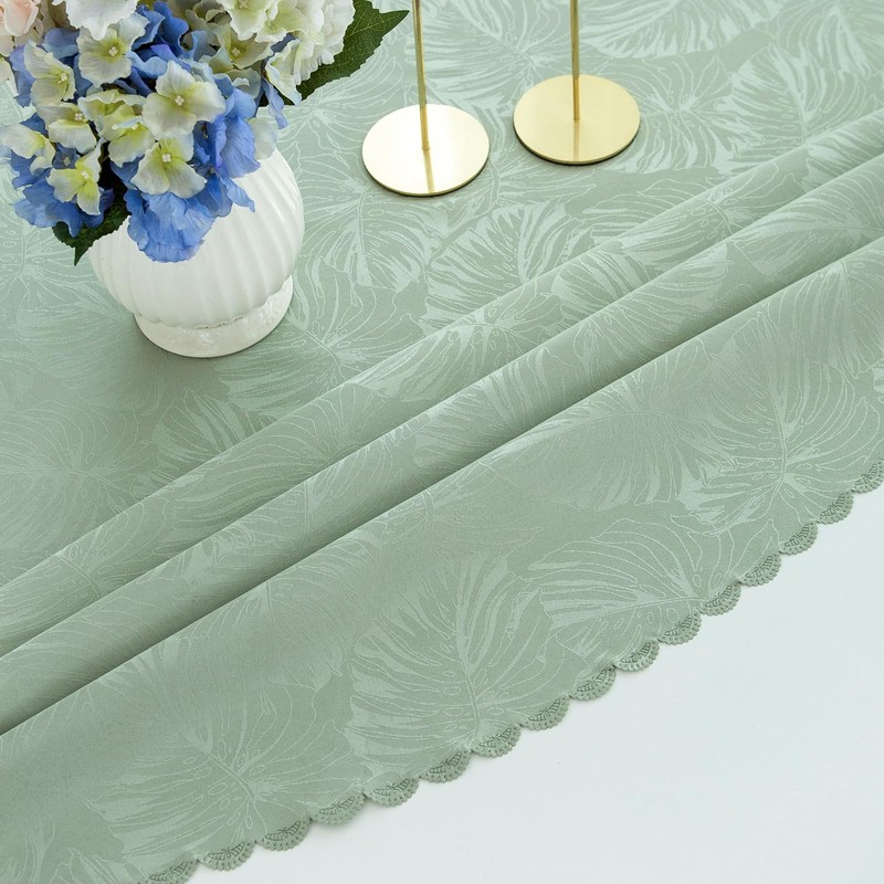 EFFICINATURE Oval Tablecloth 60x84 Inch Green Table Cloth Leaves Pattern