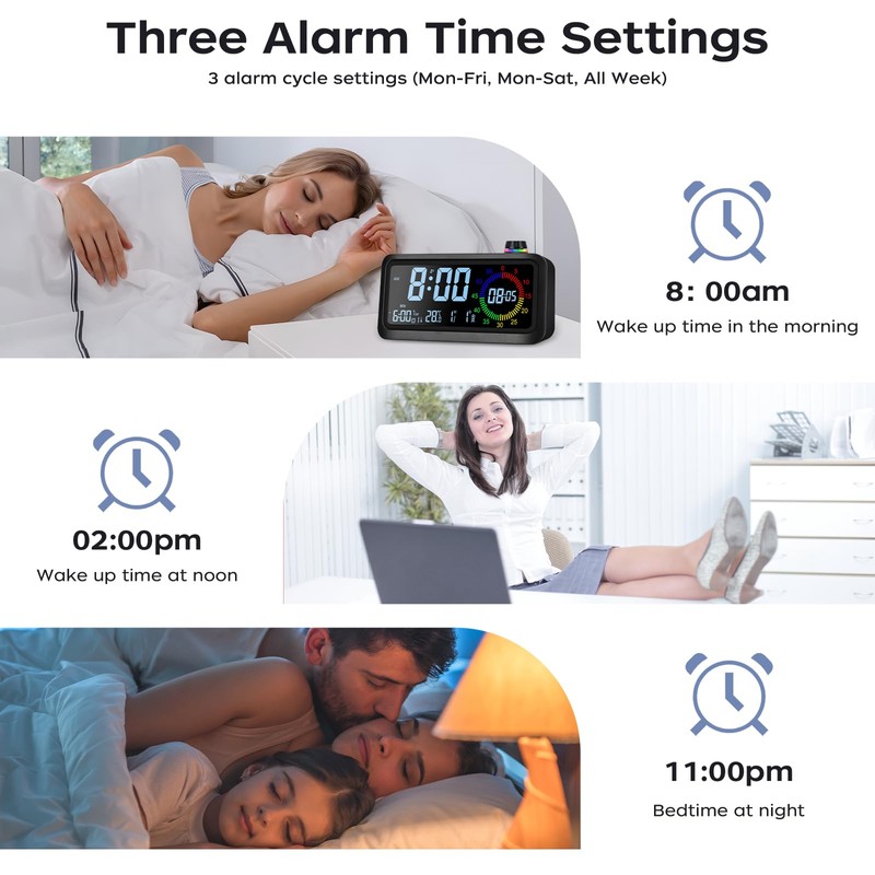 Lychee Digital Alarm Clock, Visual Color LED Screen Alarm Clock
