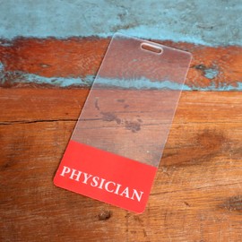 5 Pack - Clear Physician Badge Buddy - Vertical Medical Card Role Identifier - Transparent Doctor Badge Backer Hospital Name Tag by Specialist ID (Red)