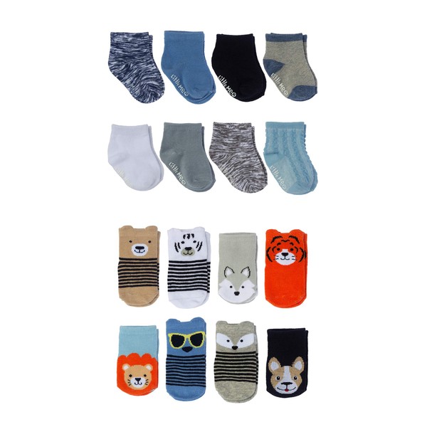 Little Me Baby Boys Animal/ Solids/ Spaced Dye/ Textured Assorted 16 Pack Boy Socks, Multi, 0-12 Months US