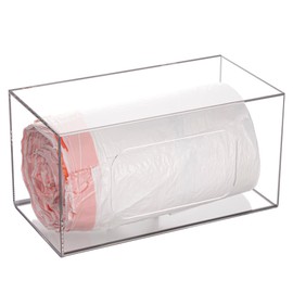 SEANADO Trash Bag Dispenser Roll Holder, Wall Mount Acrylic Kitchen Organizer Storage Box Holder for Garbage Bag Grocery Bag Plastic Shopping Bag Roll Container (10.4 x 5.5 x 5.5 inches)