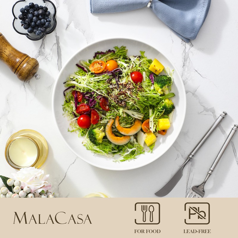 MALACASA 10" Large Pasta Bowls, 56 OZ White Salad Bowls,