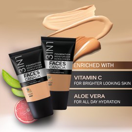 FACES CANADA All Day Hydra Matte Foundation - Mini 3in1 Foundation + Moisturizer + SPF 30 24 HR Aloe Hydration & Vitamin C 10HR Wear Medium to High Buildable Coverage Caramel Natural (18 ml)