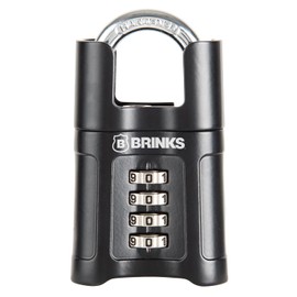 Brinks 2-1/4in (57mm) 4-Digit Resettable Combination Padlock with Shrouded Guard Lock, Black